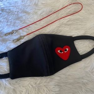 Face Mask Embroidered Heart w/ Red Mask Lanyard